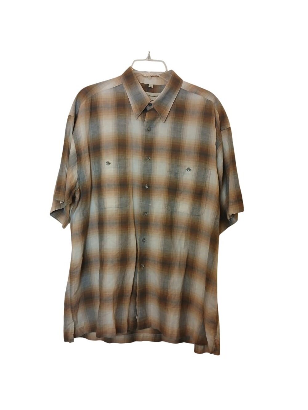 Pronto Uomo Short Sleeve Button-Up Shirt XL Linen/Cotton Blend Brown Plaid #I-5